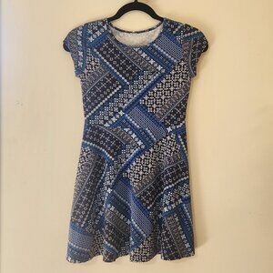 Children’s Place Girls L 10/12 Blue Patchwork Short Sleeve Casual Skater Dress